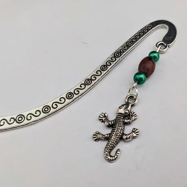 Tibetan silver bookmark with gecko charm