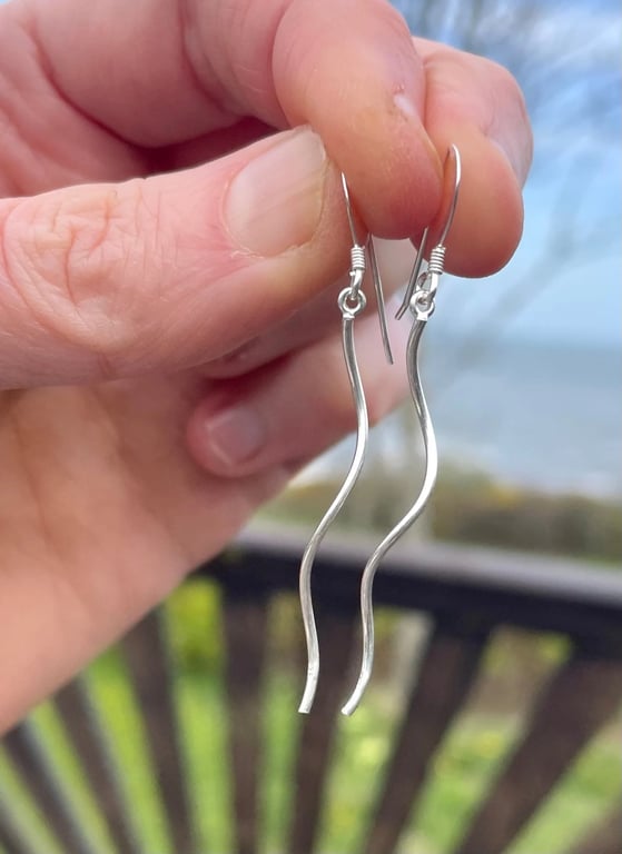 Sterling Silver Long Spiral Drop Earrings