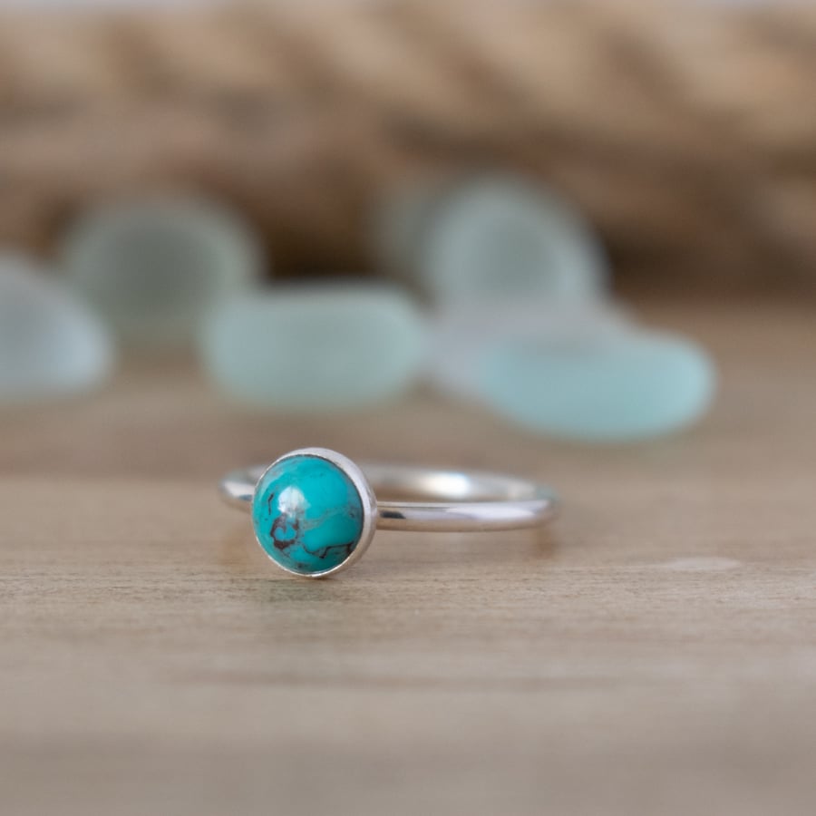 Turquoise Ring, Blue Gemstone and Silver Ring