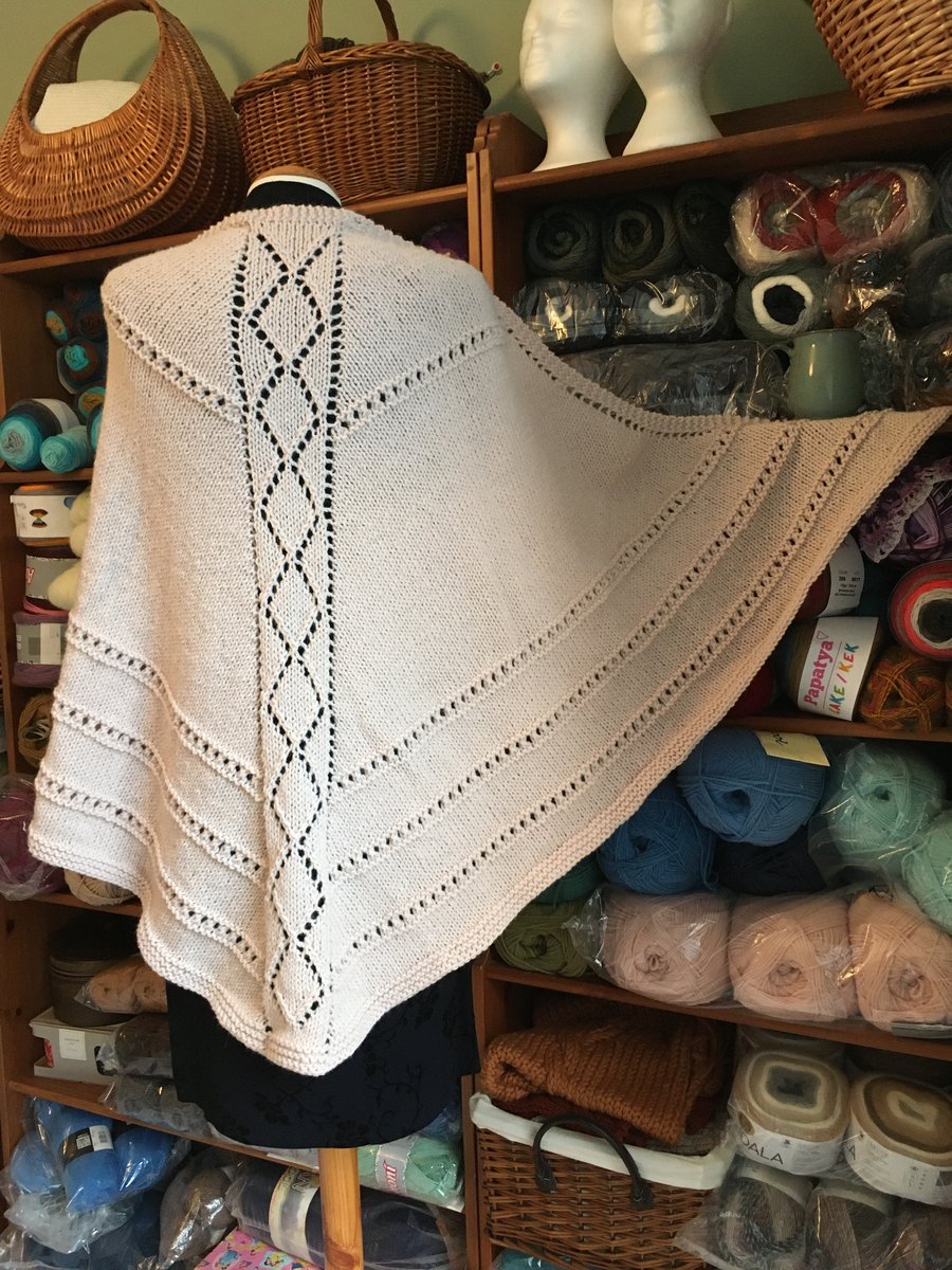 Hand knitted Lace Shawl in soft Champagne colour yarn