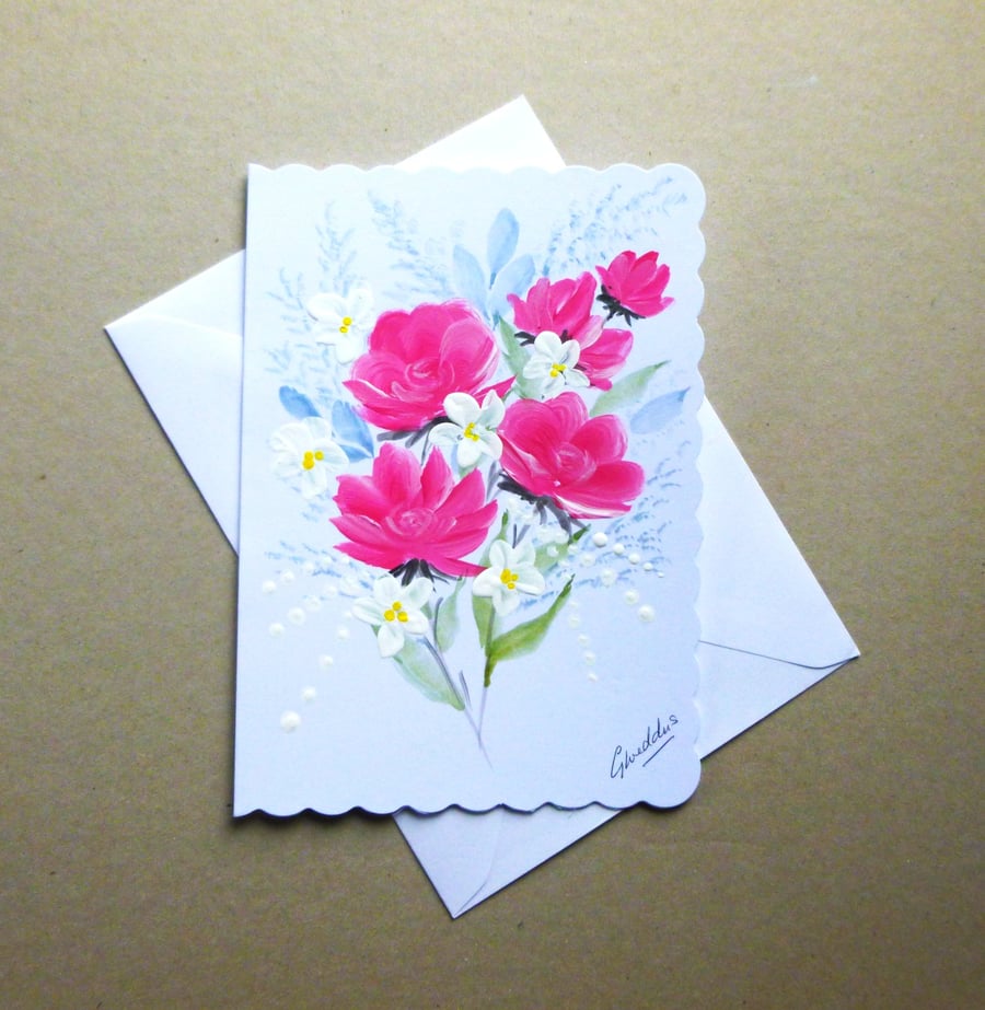 original hand painted blank floral greetings card ( refFA71 T2 )