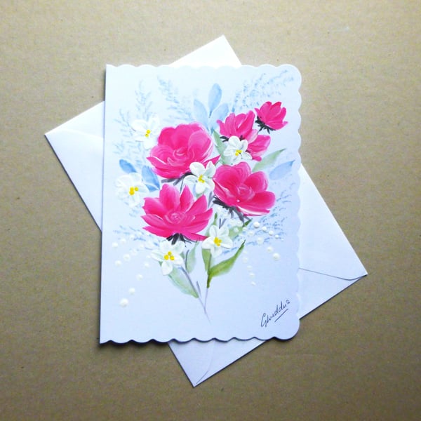 original hand painted blank floral greetings card ( refFA71 T2 )