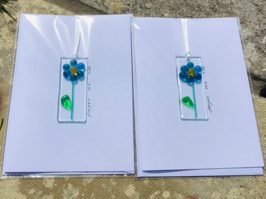 Fused glass forget me not card 