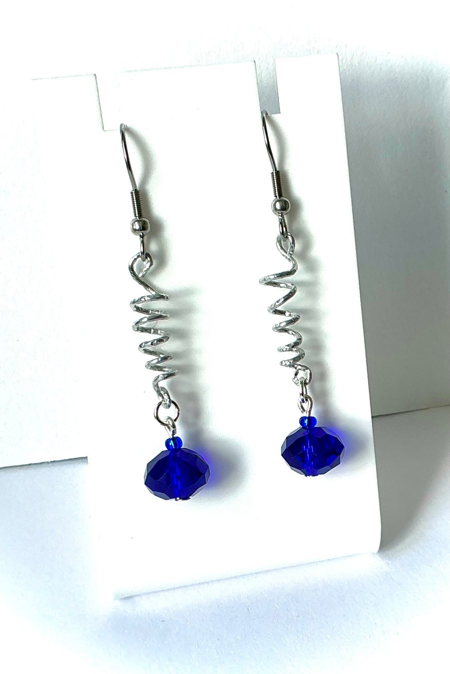 Silvertone Spiral Wire and Bead Earrings