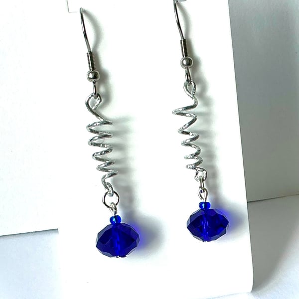 Silvertone Spiral Wire and Bead Earrings