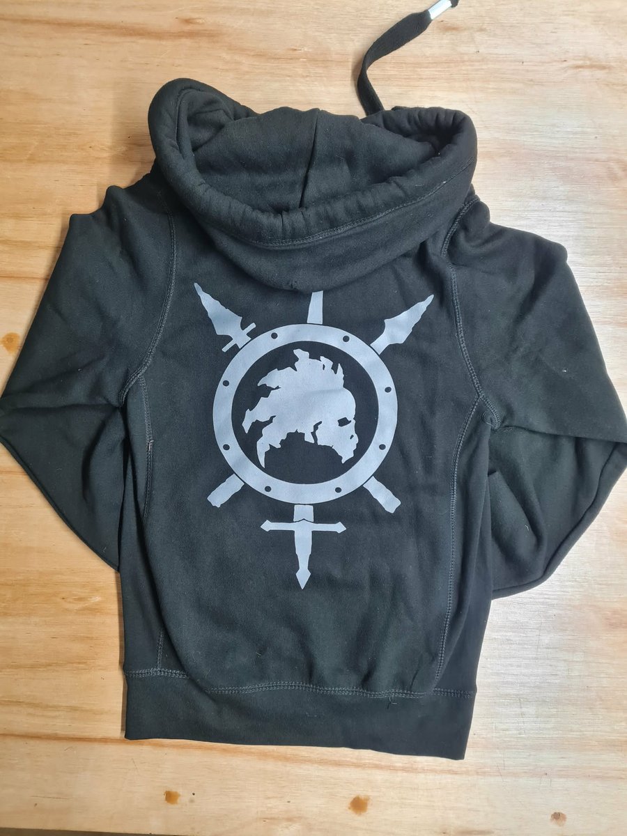 SIZE SMALL - SWORDPUNK Cross Neck Hoodie - grey print