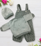 Hand knitted baby jumper dungarees and hat set grey and white   - Image 3