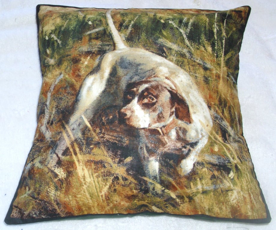 Gun Dog, Brown and White Pointer poised ready and waiting for action cushion 