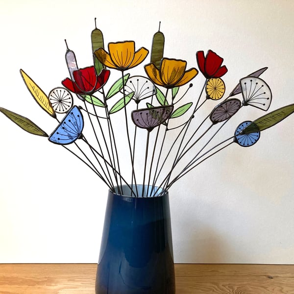 Stained Glass Flower Bouquet - Everlasting Wild Flowers - 20 stems