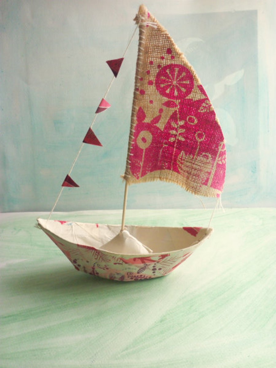 BOAT :: Papier Mache & Screen Printed