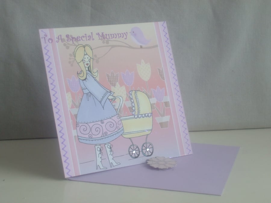 Handmade Special Mummy with Pram  Easel Card