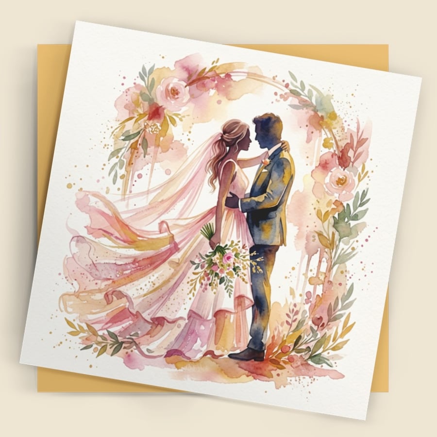 Image of Wedding Card 4 – Expressive Bride & Groom Square Greeting Card