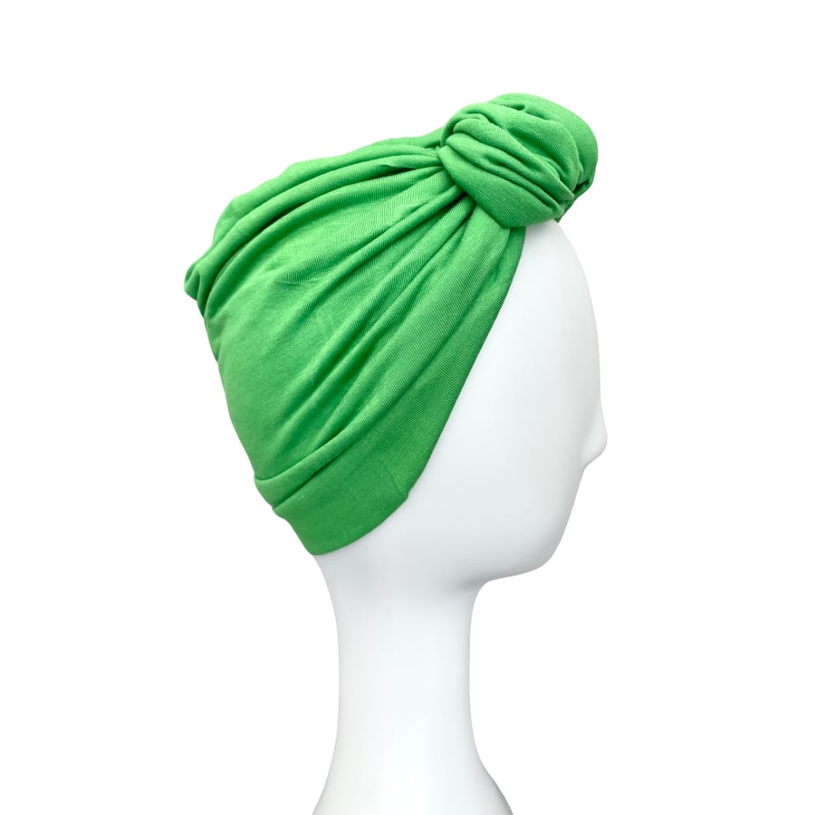 Bright green knot hair turban for women, Soft comfy prettied head wrap for adult