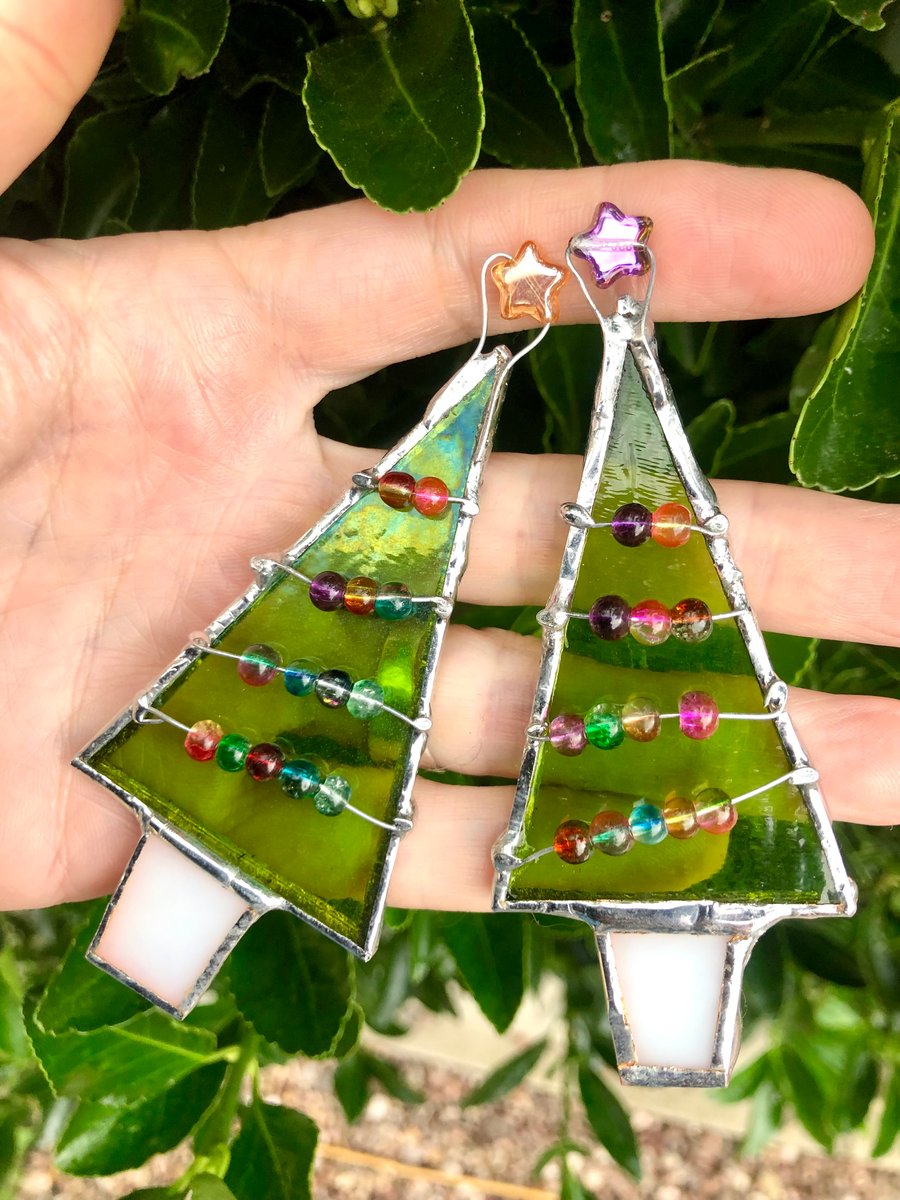 Iridescent Stained glass Christmas tree decoration 