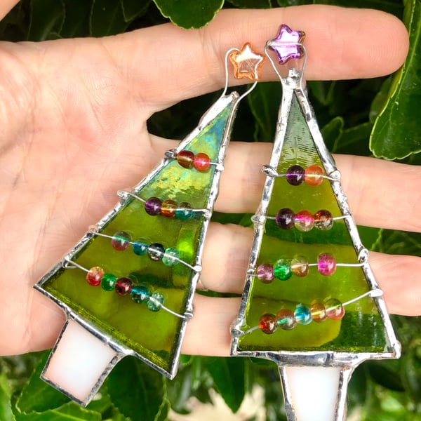 Iridescent Stained glass Christmas tree decoration 