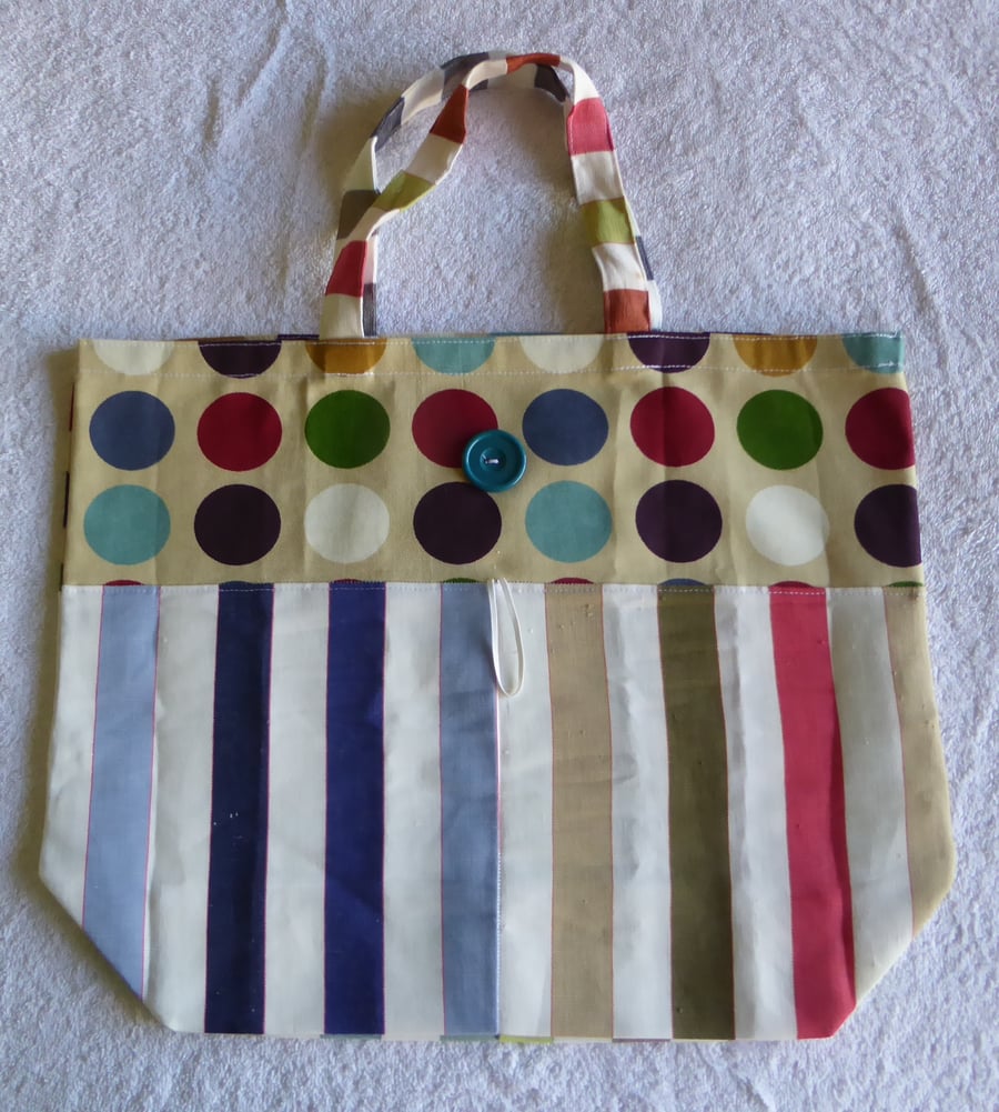 Fold Up Bag in Spots and Stripes Fabric