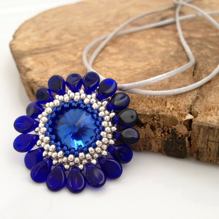 SALE - Blue Flower Pendant Necklace
