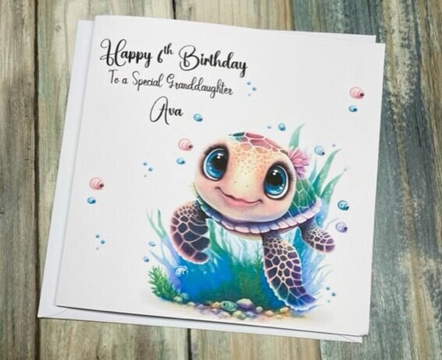 Personalised Turtle Birthday Card Handmade Daughter Granddaughter Niece Any Age