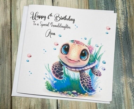 Personalised Turtle Birthday Card Handmade Daughter Granddaughter Niece Any Age