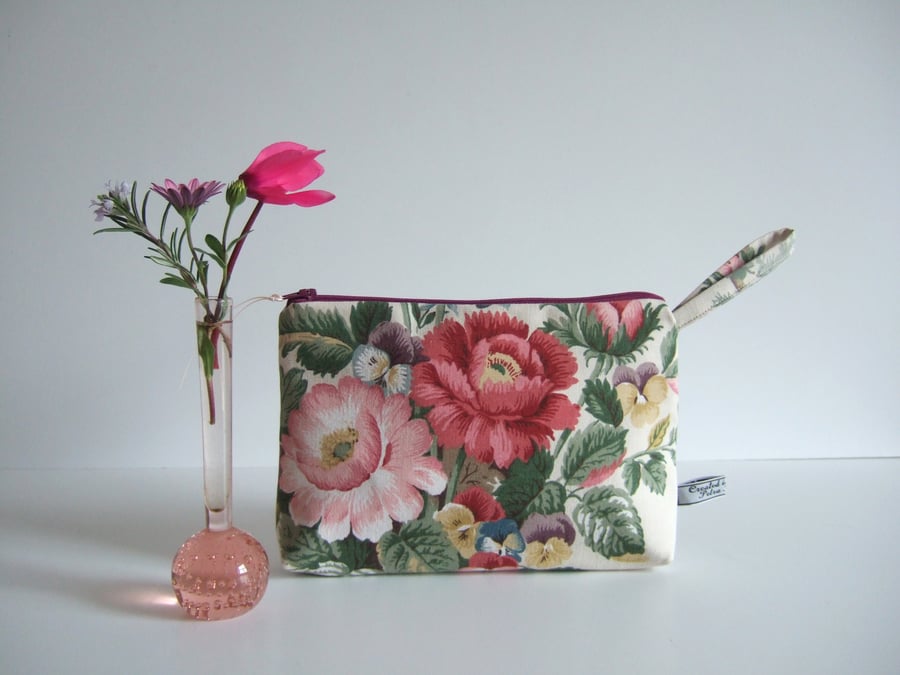 Sale  Toiletries or make up bag made from floral vintage Sanderson