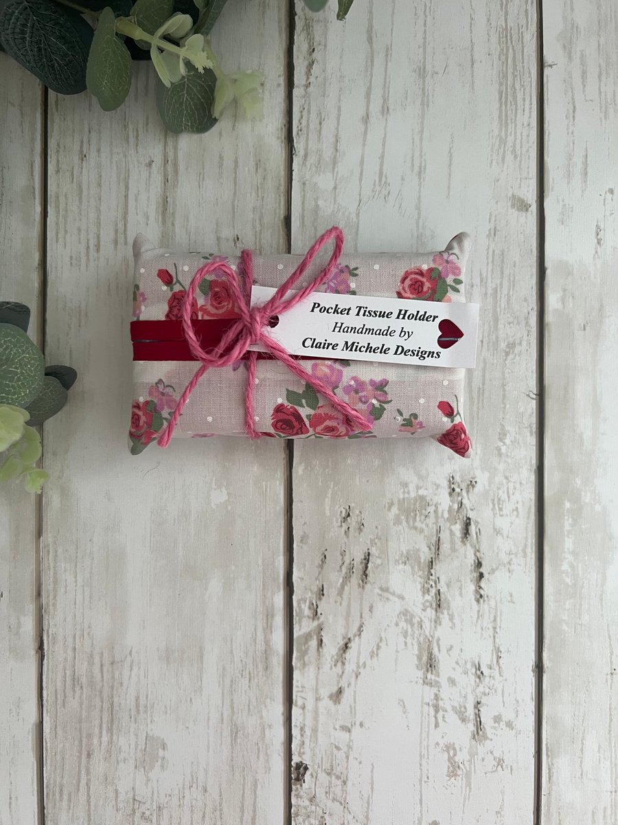Tissue Holder, Pocket Tissue Holder, Tissue Pouch, Travel Accessory Red Rose