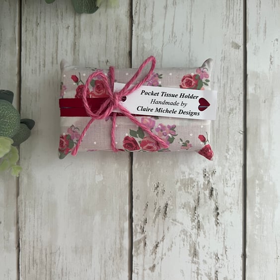 Tissue Holder, Pocket Tissue Holder, Tissue Pouch, Travel Accessory Red Rose