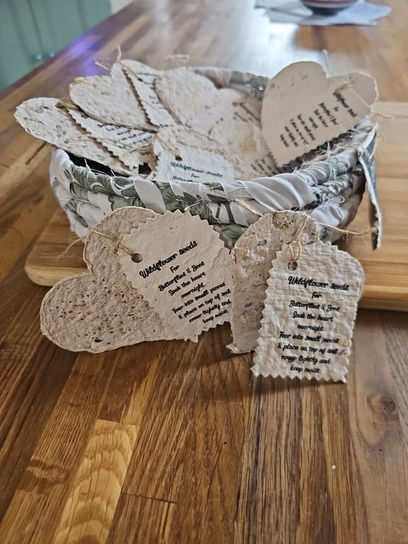 Plantable Wildflower Seed Hearts. Set of 4 Handmade Seed Paper Gifts.