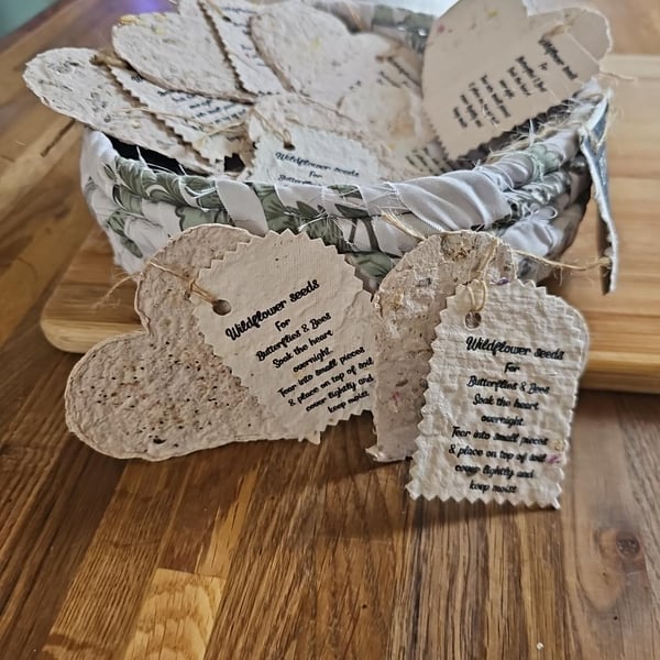 Plantable Wildflower Seed Hearts. Set of 4 Handmade Seed Paper Gifts.