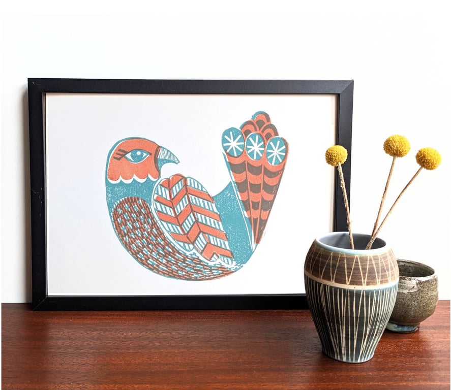 Bold Bird in Teal and Blush Pink