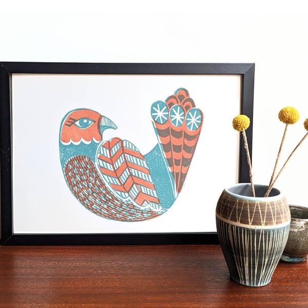 Bold Bird in Teal and Blush Pink