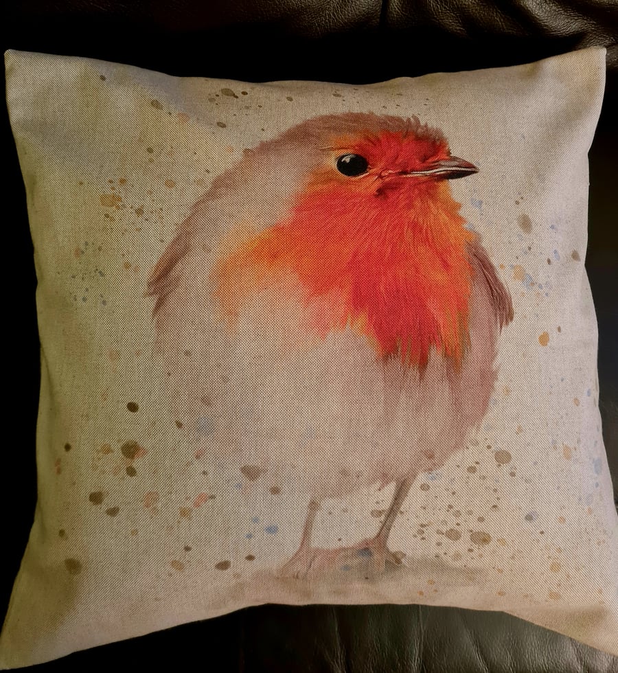 Handmade 16" square Robin cushion