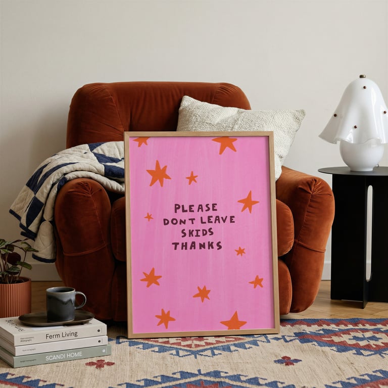 Please Don't Leave Skids Art Print, Funny Bathroom En Suite Toiler Wall Decor 