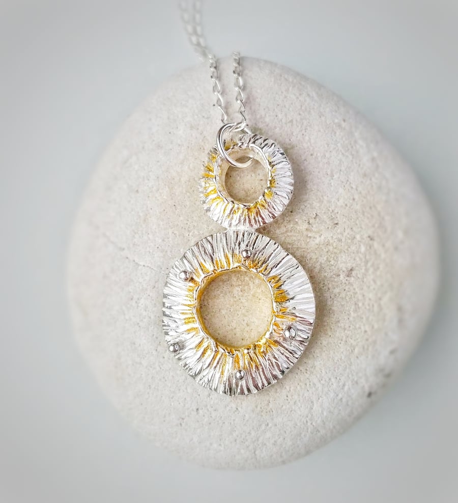SALE A quirky silver lichen inspired pendant necklace with 24ct gold  