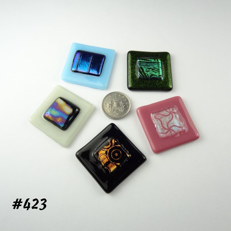 5 mixed glass cabochons, accessory glass, jewellery making, multicoloured (423)