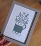 An original handprinted linoprint of a leaf decorated jug of grasses & flowers - Image 5