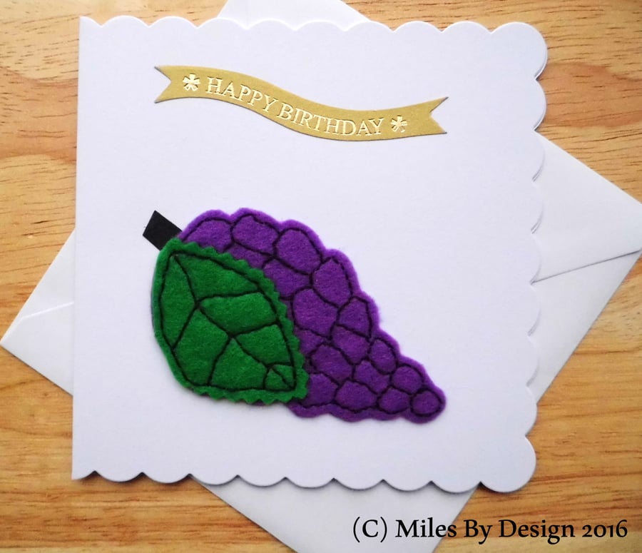 Purple Felt Grapes Birthday Card