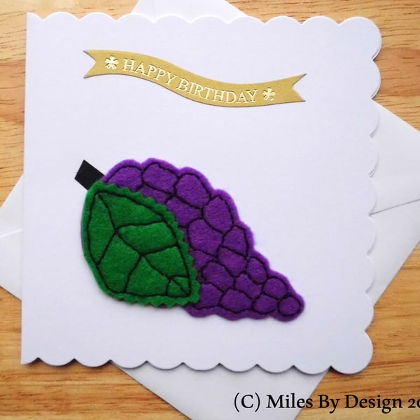 Purple Felt Grapes Birthday Card