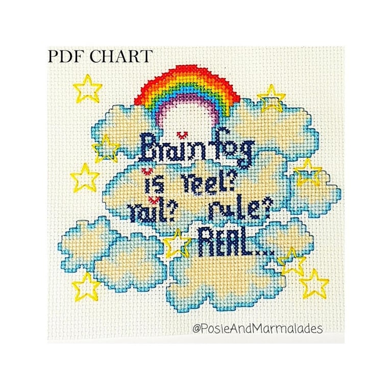 Brain Fog Clouds and Rainbow cross stitch PDFdownload Chart