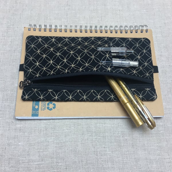 Pencil Case Elastic for Diary or Notebook Indigo Japanese Fabric SECONDS SUNDAY