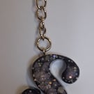Handmade epoxy resin keyring with initial letter S