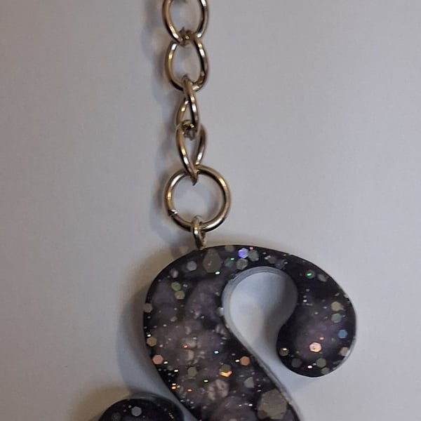 Handmade epoxy resin keyring with initial letter S