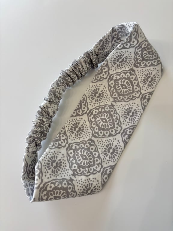 Cotton wide flat headband, grey and white cotton headband, yoga headband