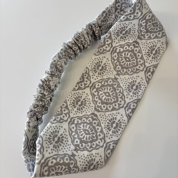 Cotton wide flat headband, grey and white cotton headband, yoga headband