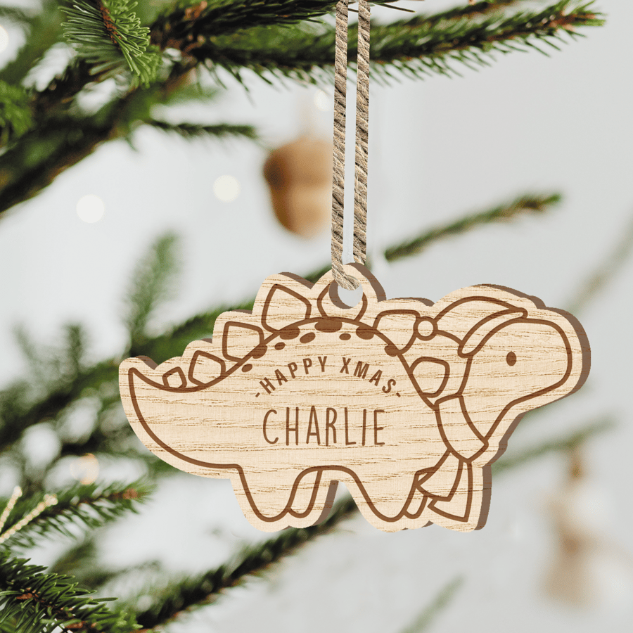 Personalised Dinosaur Christmas Bauble: Custom Name Decoration for Dino Lover