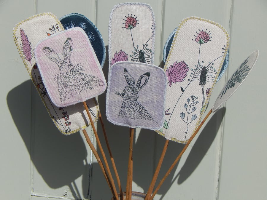 Hare and Wild Flower - Screen printed fabric and willow flowers