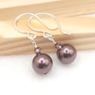 Burgundy Swarovski Pearl Drop Earrings - Dark Purple Dangle Earrings