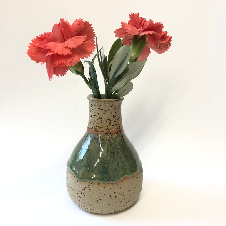 GREEN GLAZED STONEWARE CERAMIC BUD VASE