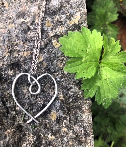 Handmade Sterling Silver 925 Open Wire Heart Pendant - Unique Silver Jewellery