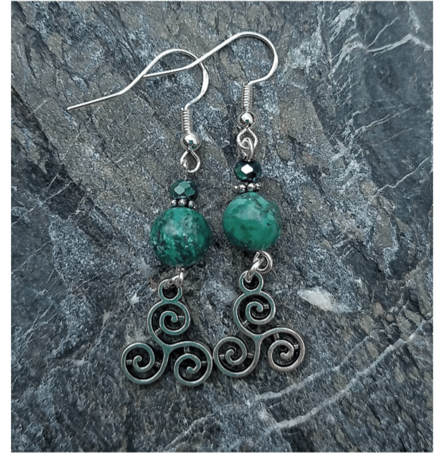 Celtic style handmade earrings with American Turquoise stones