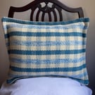 Glenys May Cushion: Gingham Blue. Handwoven in Wales